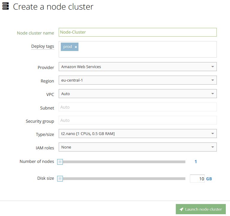 Erzeugung eines neuen Cluster-Nodes in Docker Cloud